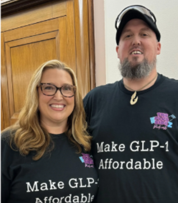 Kim and John Carlos in Make GLP-1 Affordable shirts at the Senate hearing, photographed by Bloomberg